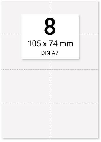 400 x Karteo® Einsteckkarte Papiereinlagen Einleger 160g/m² weiß hochwertiges perforiertes Papier 105 x 74mm (DIN A7) auf 50 Stk. DIN A4 Bögen zum Selbstbedrucken beidseitig