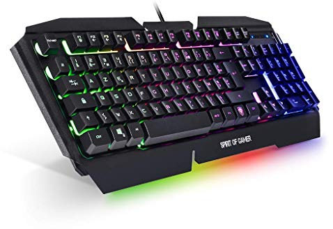 SPIRIT OF GAMER - Clavier Gaming Semi-Mécanique QWERTY US PRO-K5 / Rétroéclairage LED RGB / 19 Touches Anti-Ghosting/Châssis Métallique/Câble USB Gainé - PS4 / XBOX ONE/PC/MAC
