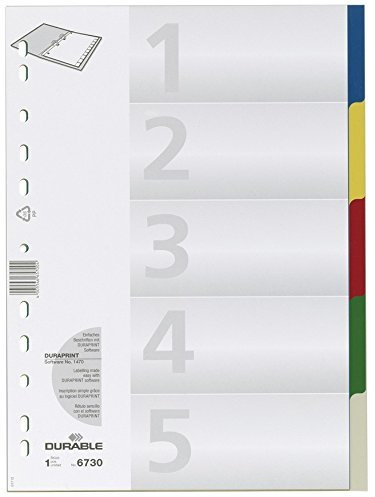 DURABLE Hunke & Jochheim Register, PP, blanko, farbige Taben, DIN A4, 210/220 x 297 mm, 5 Blatt (25er Pack | 1-5)