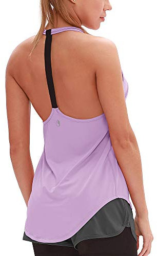 icyzone Damen Fitness Sport Tank Top Ärmelloses Sport Oberteil Yoga Gym Shirt (XL, Lilac)