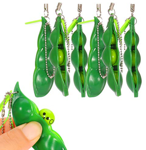 ruggito 6 x Quetschbohnen-Schlüsselanhänger, Stressspielzeug, ADHS, Squishy-Erbse, bringt Spaß für Kinder, reduziert Angst und Stress