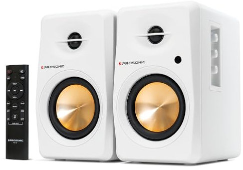 P Prosonic BT30 Active Powered Bluetooth Bookshelf Speakers, Studio Monitor, 4 Woofer, 1 Tweeter, 60W, White