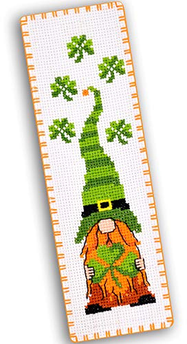 Povitrulya Counted Cross Stitch Kit for Hand Embroidery 'Irish Gnome' - St. Patrick's Day Gifts for a Booklover