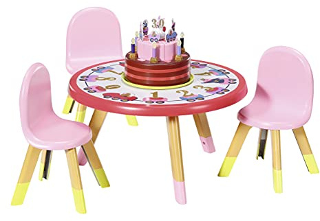 BABY Born Zapf Creation 831076 Happy Birthday Partytisch - Geburtstagstisch mit 3 Stühlen, Licht- und Sound-Effekten, Geburtstagskuchen, Geschirr, Zahlen, Bildern und Stickern zum Verzieren
