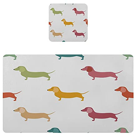 Mnsruu Niedliche Dackel-Hunde-Tischsets, 1 Stück, 30,5 x 45,7 cm, waschbar, PVC, wasserdicht, Leder, Tischset, Küche, Esstisch, Heimdekoration mit 1 Untersetzer