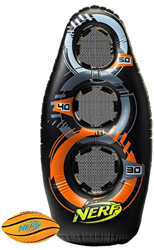 NERF Aufblasbares Ziel-Set – Proshot Fußball-Blaster-Spiel-Set für Kinder – 127 cm stehendes Pop-Up-Ziel, Schwarz/Orange/Grau