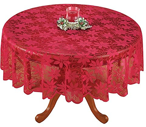 BMIDRUT Rote Spitze Häkeldeckchen Tischdecken Vintage Polyester Häkel-Tischdecken Rechteck Tischdecke Topper Hochzeit Party Küche Tischdekoration (Rund 180cm)