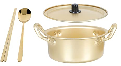 YARNOW Double Ears Nudeltopf 1 Set Koreanische Ramen Topf Aluminium Kochtopf mit Deckel Löffel Stäbchen Ramen Nudel Topf Küche Kochgeschirr Non Stick Suppentopf Nudelkochtopf