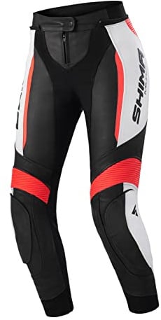 SHIMA Miura 2.0 Motorradhose - Leder, Damen, Sporthose mit Hüft- und Knieprotektoren, perforiertes Leder, elastische Einsätze, für 2-teilige Kombi (38, Rot Fluo)