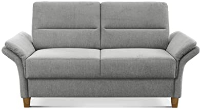CAVADORE 2er Sofa Wyk / 2-Sitzer-Couch im Landhausstil mit Federkern + Holzfüßen / 166 x 90 x 89 / Chenille, Hellgrau