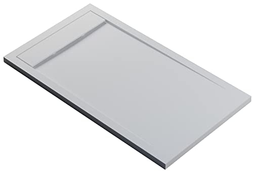 BERNSTEIN Duschtasse 140x80 cm Weiß matt Flache Bauhöhe, Duschwanne aus Mineralguss, Rechteckiges Duschbecken mit Gefälle, Mineralguss-Duschwanne