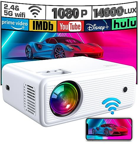 ClokoWe WiFi Mini Video 4K Projector for Multimedia Home Movie Theater with Projection Screen, Portable, 1080P Full HD, 9000 Lux, Compatible with iphone TV Stick PS5 HDMI USB