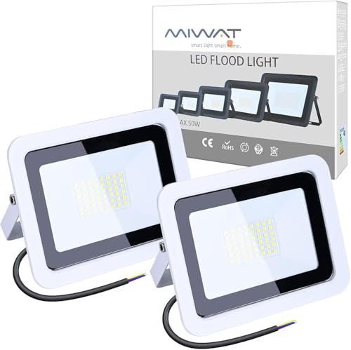 MIWATT 2pcs 10W 50W 100W spot led blanc froid, série étanche IP68 LED Exterieur, Jardin, usine, entrepôt, chantier de construction (50)