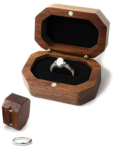 Ringbox Holz, Ring Schatulle, Ringbox Hochzeit Holz, Kleine Ringschatulle Holz, Verlobungsring Box Walnuss, Ringschachtel, Achteckige Ringschatulle für Antrag, Hochzeit, Zeremonie, Ringträger