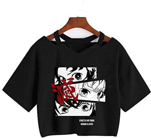 zhedu Kamado Nezuko Anime T-Shirt Short Sleeve Navel Harajuku Y2k Kawaii Printed Women's Summer Korean Style Loose Student Short-Sleeved Top Ins (S,Color 05)