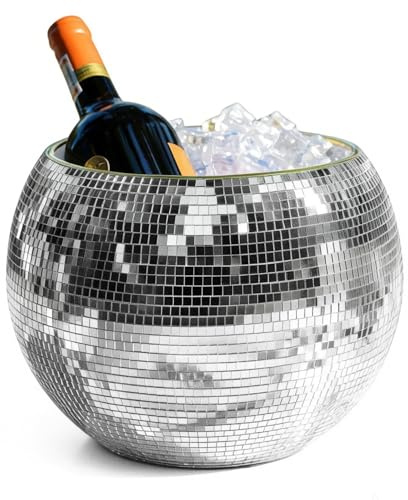 Wittolins Disco-Eiskübel für Cocktailbar, Spiegel-Silber-Discokugel-Dekoration, Retro-Party-Zubehör, 24,9 cm, Discokugel-Themenparty-Dekorationen, Kühler für Wein, Bier, Champagner, eiskalte Getränke