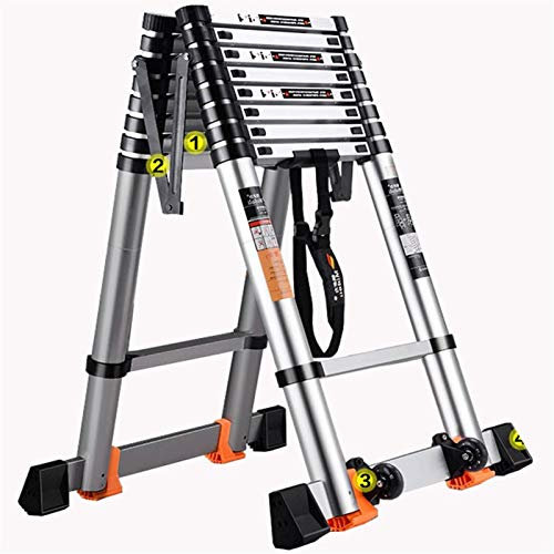 DUDSME Folding Ladder Type A ladder Aluminum tube lengthening Widening the pedal 9 step ladder Bearing weight 150kg Expand High 3.5m Multi Purpose Loft Ladder