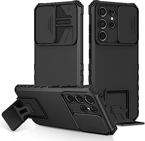 Funda para Samsung Galaxy S21 Ultra, Carcasa Protección Deslizante para la Cámara,360 Grados Full Body Case Protector Bumper Hard PC y Silicona TPU Antigolpes Armor Carcasa,Negro