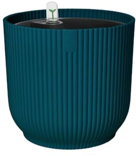 Elho Vibes Fold Round con Sistema D'Irrigazione - Vaso per Piante da Interno - 100% plastica riciclata - Ø 22 cm - Blu/Deep Blue
