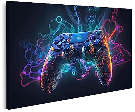 islandburner Bild auf Leinwand Leuchtendes Neonlicht Gamepad Ki Erzeugt Bilder Wandbilder Poster JCEO-1K