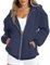 FANCYINN Donna Zip Up Hoodies Casual Coulisse Felpe Oversize Pile Vintage Giacca a Maniche Lunghe con Tasche Blu Scuro M