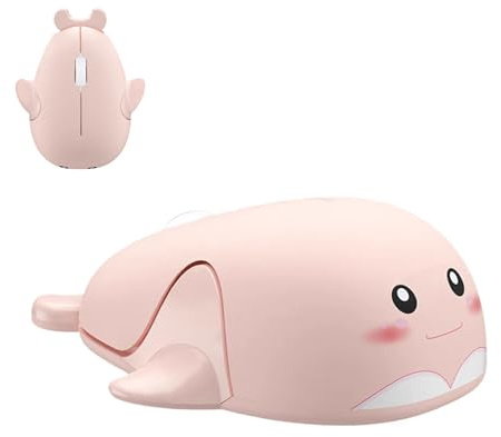 LIKE SHOW Wireless Mouse 2.4GHz Cute Dolphin Shaped Computer Mouse 1600DPI Less Noise USB Mouse Portable Cordless Mouse for Laptop Computer Notebook MacBook Kids Gift(Pink)