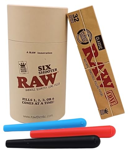 raupir Set RAW Shooter Filler 6 King Sizes Cones gleichzeitig füllen vorgedrehte Papercones Tubes Hüllen
