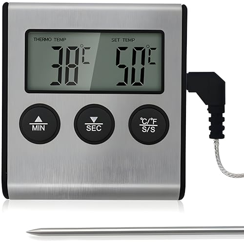 Retoo Digitales Grill-Thermometer Bratenthermometer, Fleischthermometer Temperaturbereich 0-250°C Hinterbeleuchtung Ofenthermometer Analoges Für BBQ Smoker