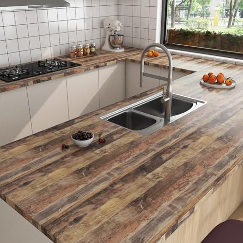 Livelynine Klebefolie Möbel Holzoptik Bunt Folie Arbeitsplatte Küche Holzoptik Braun Wasserfest Folie für Möbel Holz Braun Tisch Schreibtisch Selbstklebende Folie Holzoptik Küchenrückwand Tür 40CMx2M
