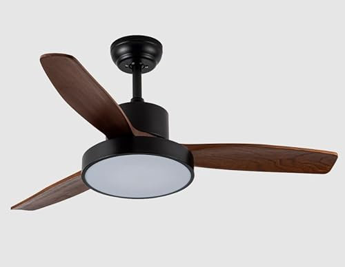 Abrila - Ventilador DC KAVALA | Color Negro con tres Aspas Reversibles en Color Roble | 3 Temperaturas de Luz | con Temporizador y Mando a Distancia Incluido | Estilo Vintage