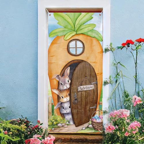 Decorazione Porta Pasqua, Copertura Porta Pasqua Coniglio Carota, Copriporta Paquale per Porta, Addobbi Porta Ingresso Pasqua Door Cover Easter Banner Porta Primavera