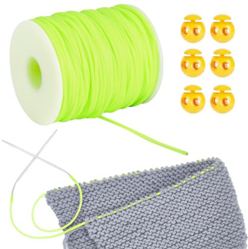 NBEADS 55 Yards Gummischnüre zum Nähen, 2mm Hohle Gummischlauch Strickschnur Stitch Keeper mit Cord Locks zum Halten von Stichen Armband Halskette Perlen und Schmuck Machen, Grün Gelb