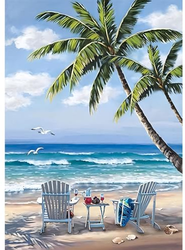 DAERLE Diamond Painting Strand Szene, 5D Diamant Painting Bilder Friedliche Seelandschaft Set Erwachsene, DIY Full Diamant Malen nach Zahlen für Wohnzimmer Schlafzimmer Büro Wand Dekoration 30x40cm
