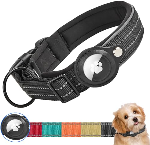 Ledeak Taktisches AirTag Hundehalsband, Wasserdicht Integriertes Apple AirTag Halter Reflektierendes Hunde Halsbänder, Gepolstertes Hundehalsband für Kleine, Mittlere und Große Hunde (Schwarz, S)