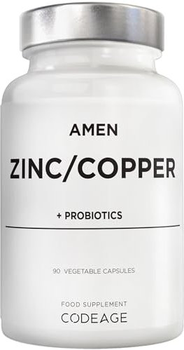 Zinc & Copper Supplement + Probiotics – 3 Months Supply – One Per Day - 25 mg Zinc Picolinate Vitamin Pills - Essential Minerals Supplements – 2 Billion CFUs Probiotic – Vegan, Non-GMO - 90 Capsules