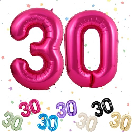 Heiße rosa Luftballon 30, Folienballon Zahl 30, 40 Zoll Helium Ballons 3 & 0, 30. Geburtstag Deko luftballon, Rosa Luftballon 30. Geburtstag für Männer Frauen 30th Geburtstagsdeko Jubiläum Party Deko