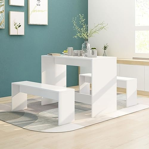 CKioict Eckbank esszimmer Küchen möbel Esstisch-Set 3-TLG. Essgruppe Weiß HolzwerkstoffGeeignet für Esszimmer Küche Wohnzimmer