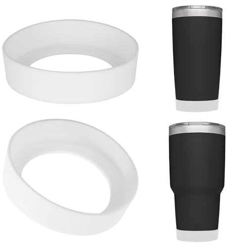 Linkidea Lot de 2 Bottes de Bouteille d'eau compatibles avec Yeti Rambler Tumbler 20oz/30oz, Tasse de Voyage 20oz/30oz, Manchon inférieur de Bouteille en Silicone (Blanc)