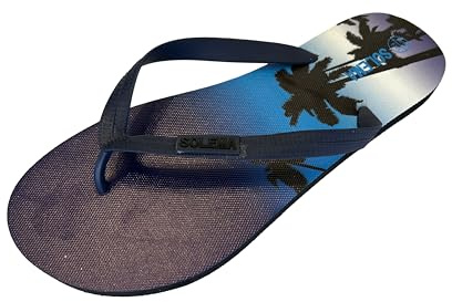 Solema Slip-on Mens Beach Pool Fashion Flip Flops Slide Sandals Slippers Shoes, Blue Palm Trees, EU 44, UK 9.5