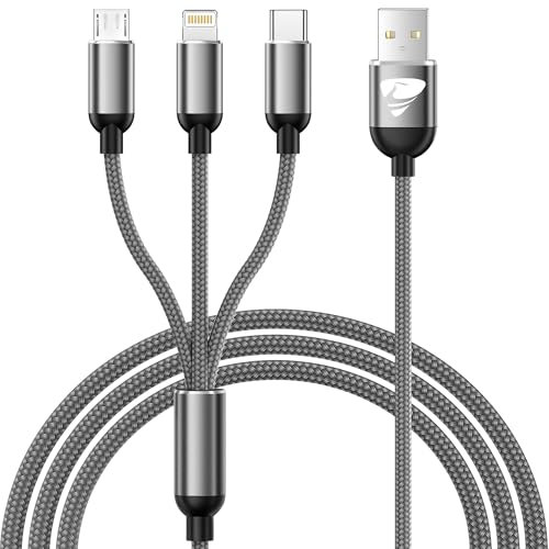 Aioneus Câble USB C, Câble Multi USB 3 en 1 Câble Universel [1.2M] Câble Chargeur Nylon Câble Charge Rapide avec Type C Câble, Micro USB, Lightning Câble pour iPhone, Samsung Galaxy, Android, Kindle