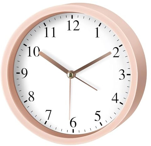 Maxspace Wecker, Minimalistischer Rosa Wecker Analog Ohne Ticken Batteriebetrieben, Leise Kinderwecker Einfache Eeinzustellen für Jungen und Mädchen Schlafzimmer (Abgerundet)