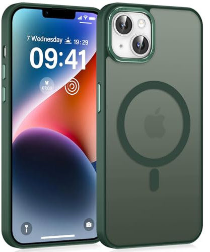 Yoedge Magnetisch Handyhülle für iPhone 13 / iPhone 14 Hülle, [Kompatibel mit MagSafe] Durchscheinende Matt Schutzhülle Rückseite Dünn Stoßfest Anti-Fingerabdruck Schutzhülle Case, Dunkelgrün