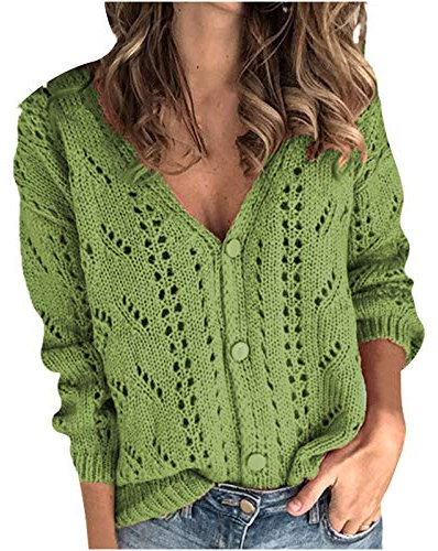 Bellissimi Cardigan Per Le Donne Donne Solido Scollo A V Bottoni Singolo Fila Cardigan Delle Donne Giacca Lunga Tinta unita, verde, S