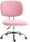 Vinsetto Cute Armless Office Chair, Teddy Fleece Fabric Computer Desk Chair, Vanity Task Chair with Adjustable Height, Swivel Wheels, Mid Back, Pink