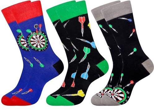 Jeasona 3 Paare Dart Socken Herren 43-46 Mit Dart Motiv Dart Geschenke für Männer Lustig Lustige Geschenke für Männer Dart Dart Zubehör Geschenke Geschenke für Dartspieler Personalisiert