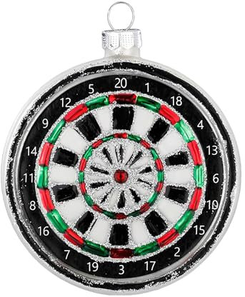 Christbaumschmuck Glas 8cm - Dartscheibe Figur zum Aufhängen - handbemalt - Weihnachtsbaum Anhänger für Weihnachten - Christbaumanhänger & Weihnachtsbaumschmuck - Dartboard Schwarz