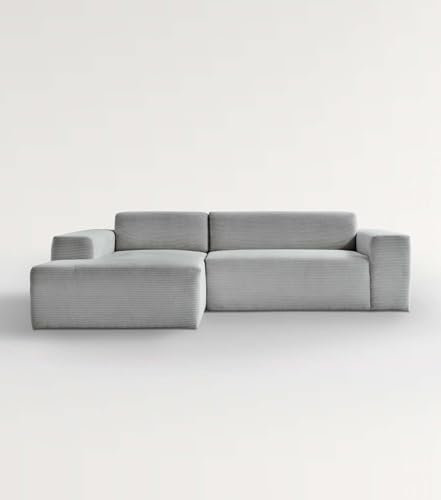 mokebo Ecksofa aus Cord 'Die Lässige', Eckcouch aus weichem Cordstoff fürs Wohnzimmer, bequemes 3-Sitzer Sofa oder Cordsofa in L-Form, 253x70x188 (BxHxT in cm) in Anthrazit - Ottomane Links