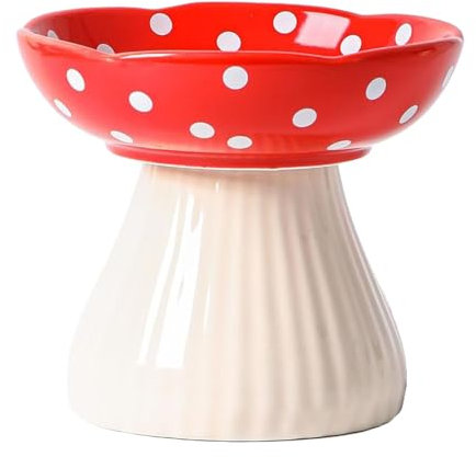 Gamelle surélevée pour chat - En forme de champignon mignon - Gamelle en céramique pour nourriture et eau - Gamelle surélevée pour chat adulte et petit chien - Rouge