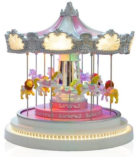 TIN DREAMS | Weihnachtskarussell mit Bewegung, Musik und LED-Lichtern| Grand Carrusel| Musikalisches Karussell zur Weihnachtsdekoration im Zuhause| Weihnachtsdorf Weihnachtsvilla| Bluetooth-Verbindung