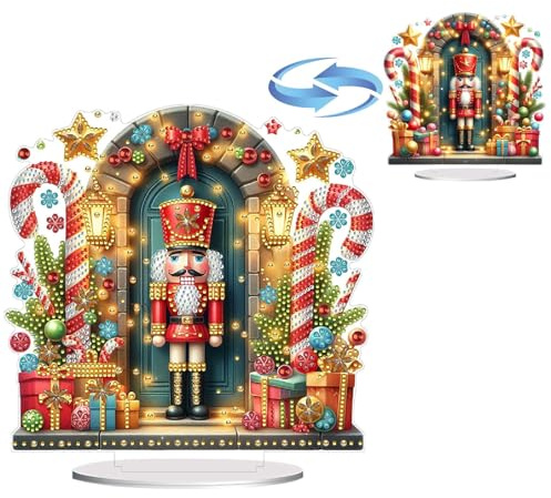 Lebartm DIY Diamond Desktop Ornament Special Shaped Crystal Diamond Art Painting Tabletop Ornaments Double Sided Pattern Single Sided Diamond Home Christmas Decor-Nutcracker Soldier